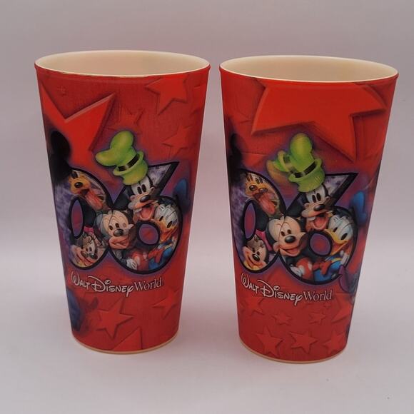 VTG Disney World Lenticular Plastic Drinking Cup Pair Mickey Mouse 6" - Picture 1 of 8